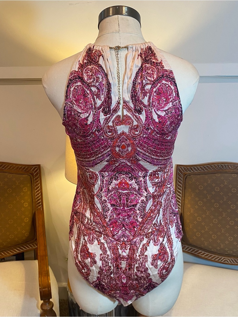 Cache Pink Silk Paisley Halter Top, Size XS - Picture 3 of 5